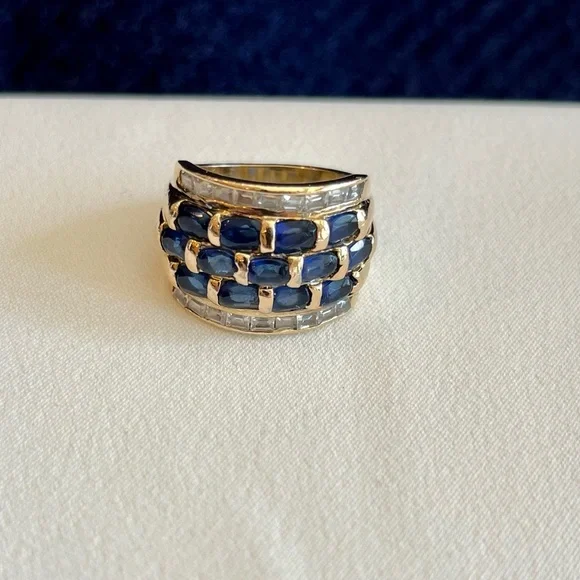 Sapphire and CZ Cocktail Ring - Picture 3 of 16